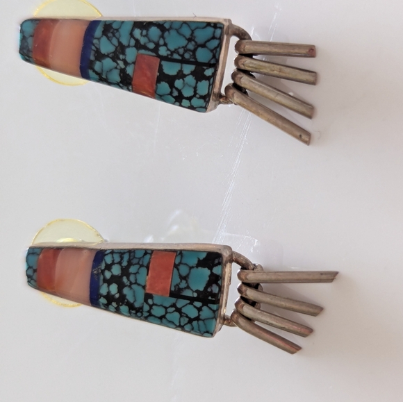 Vintage Native American Multistone Dangle Earrings - Picture 4 of 8